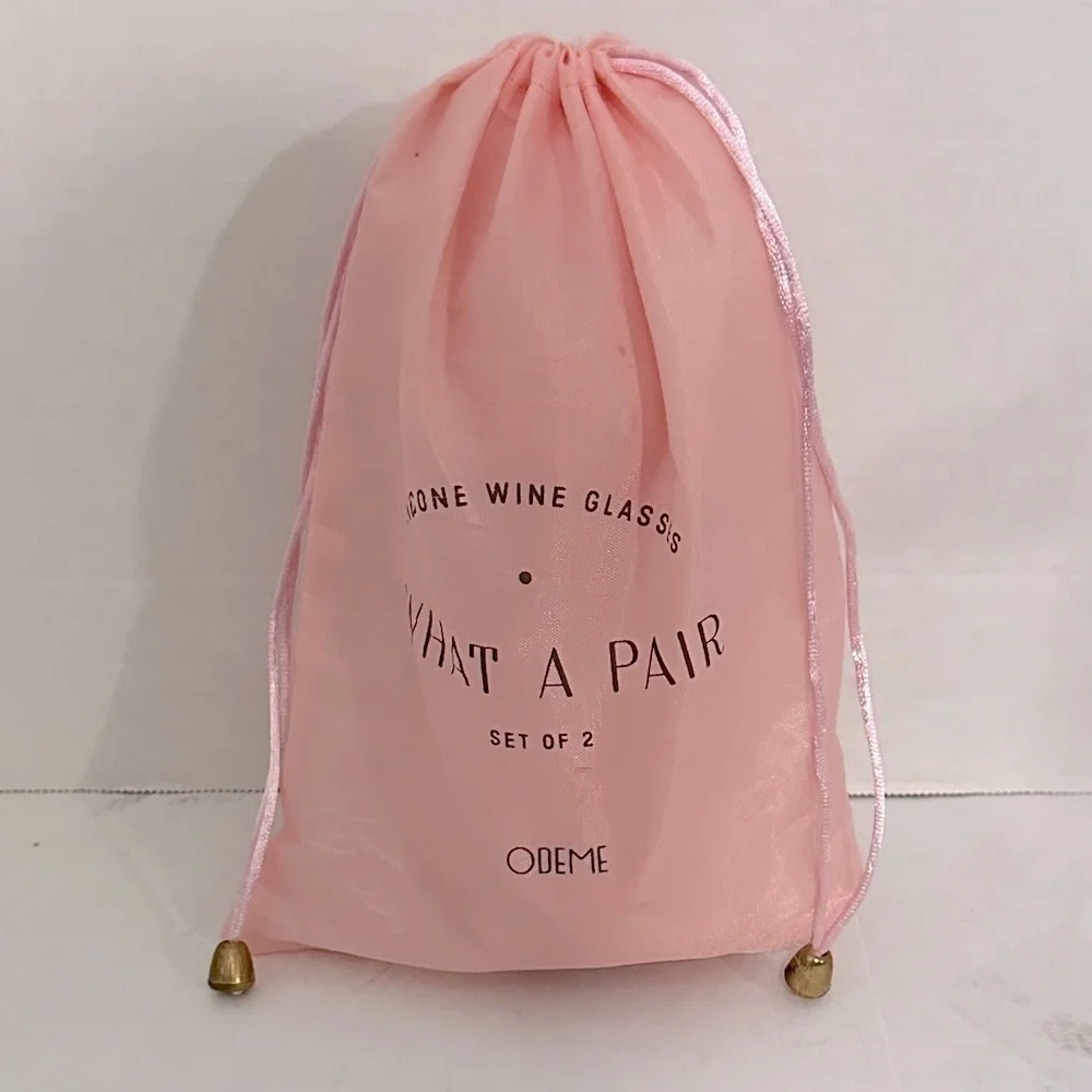 Odeme Soft Pink Drawstring Bag with 2 wine glasses NWT